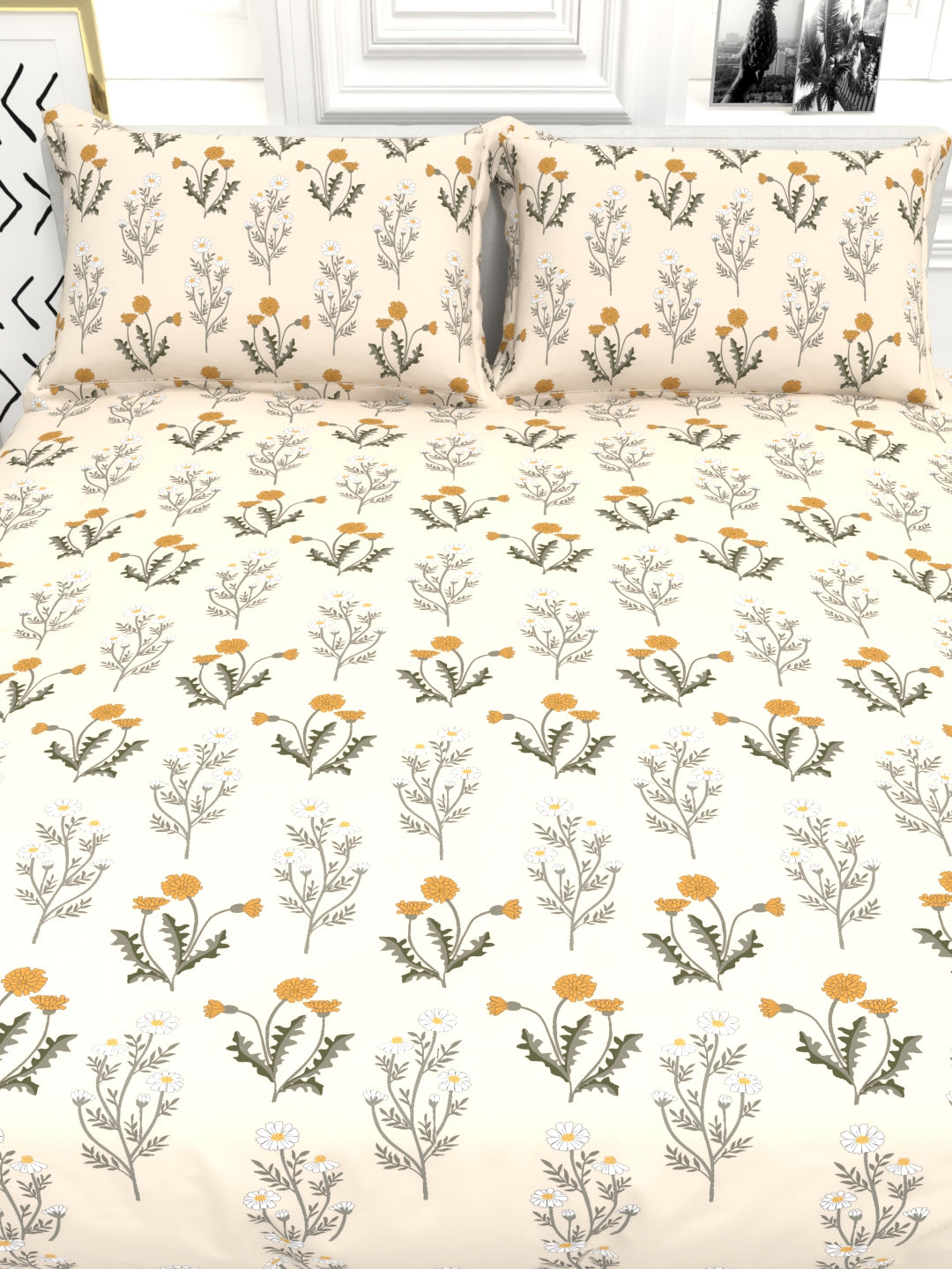 Cider Double Bed Micro-Cotton Sheet Set - Cream & Yellow