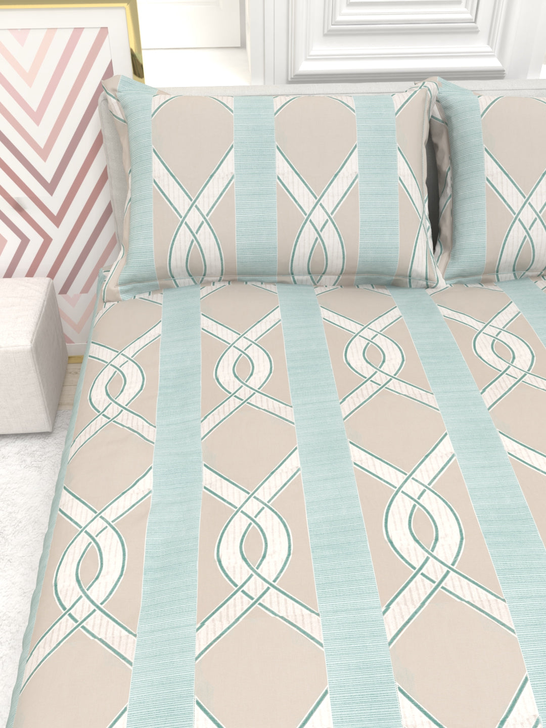 Orchid King Size Percale Bedsheet Set - Dusty Pink & Blue