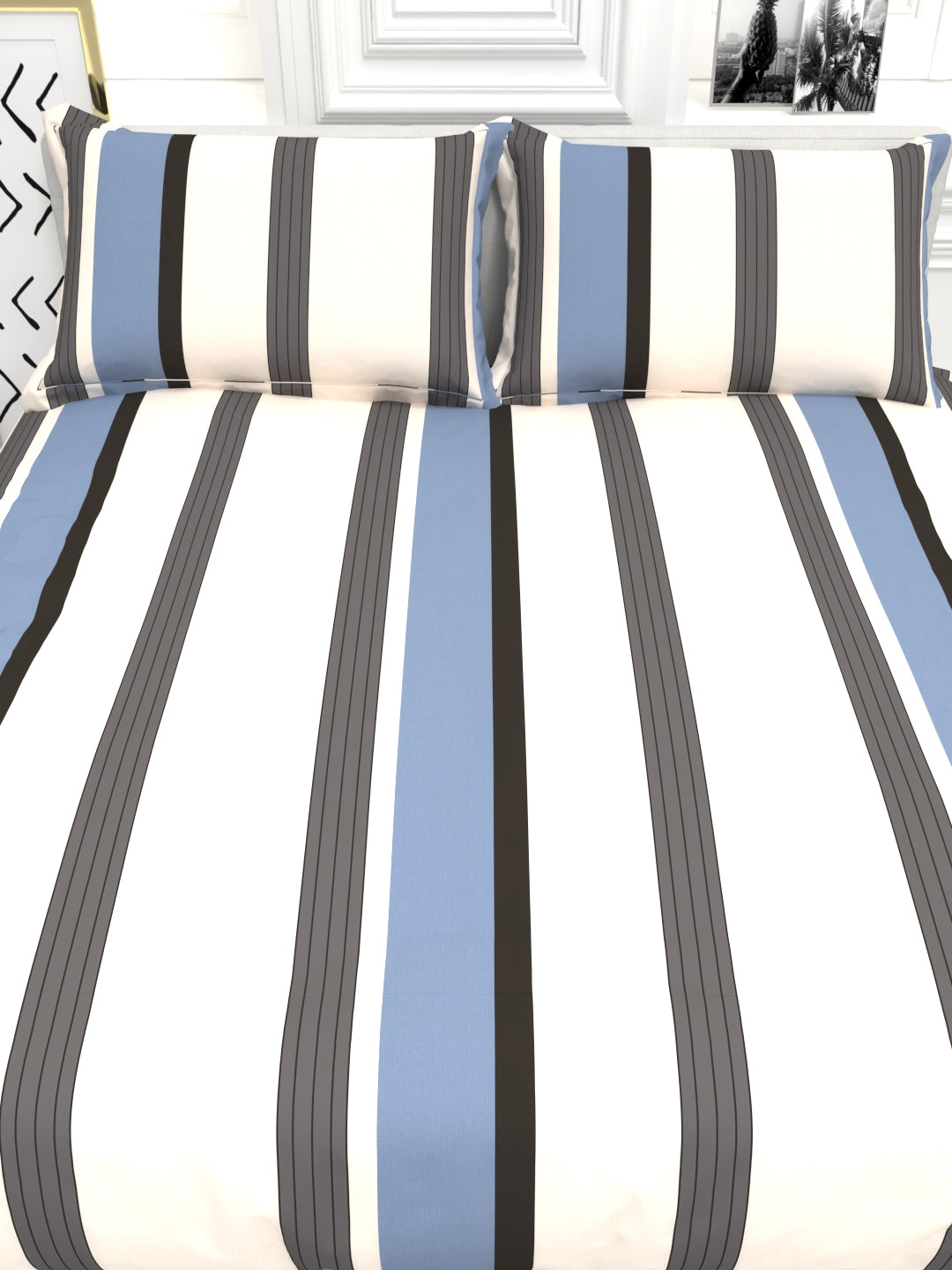 Cider Double Bed Micro-Cotton Sheet Set - Cream & Blue