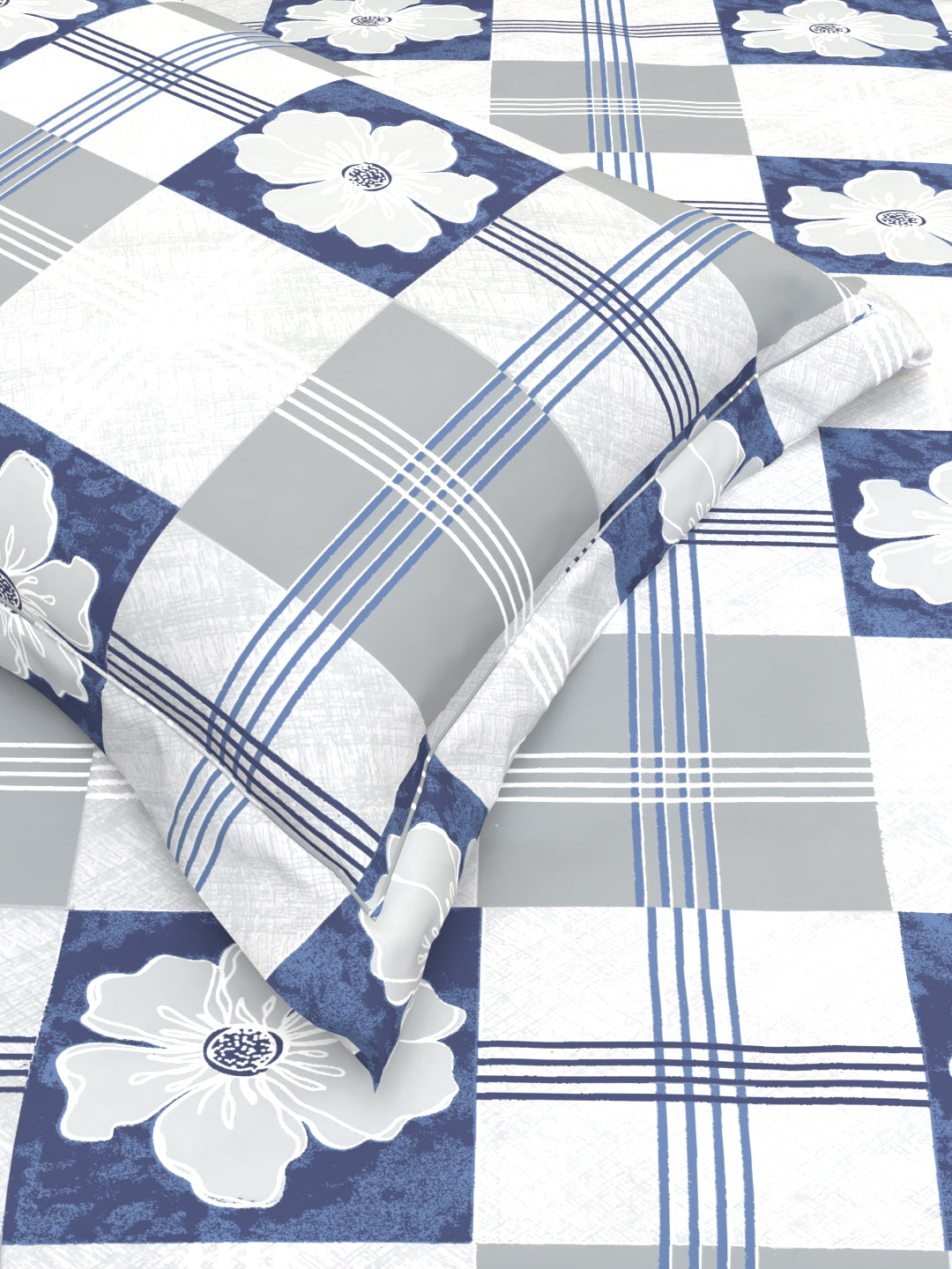 Clay Double Bed Pure Cotton Sheet Set - White & Blue