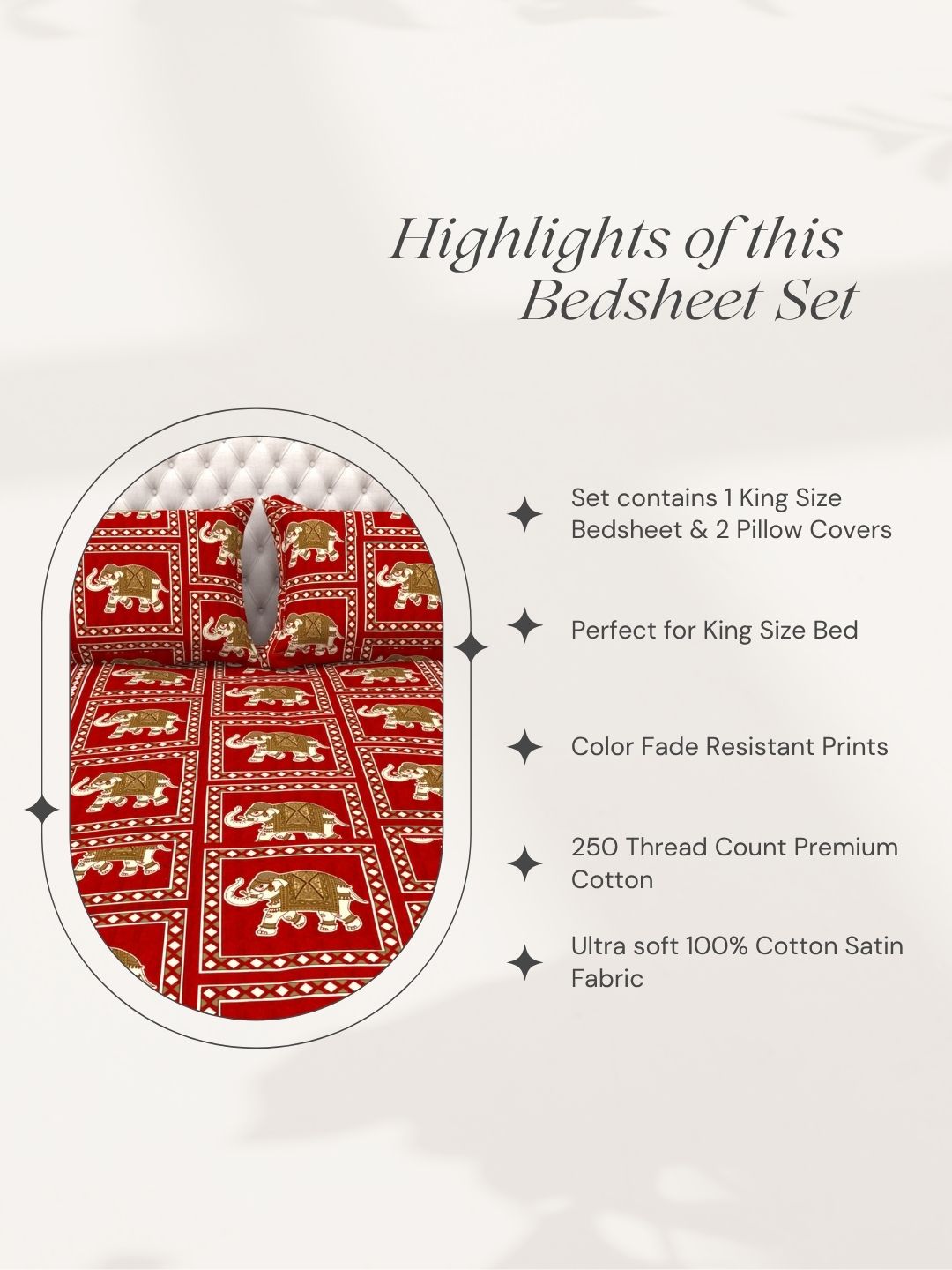 Bruno King Size Reactive Satin Bedsheet Set - Crimson