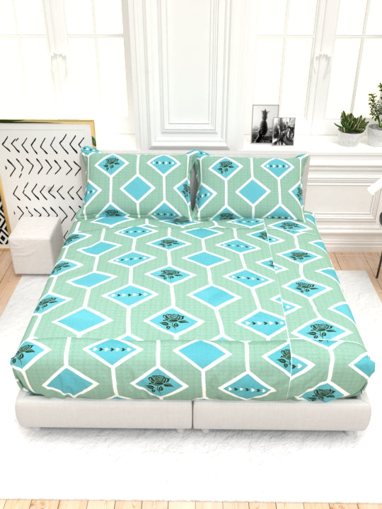 Clay Double Bed Pure Cotton Sheet Set - Cyan Blue