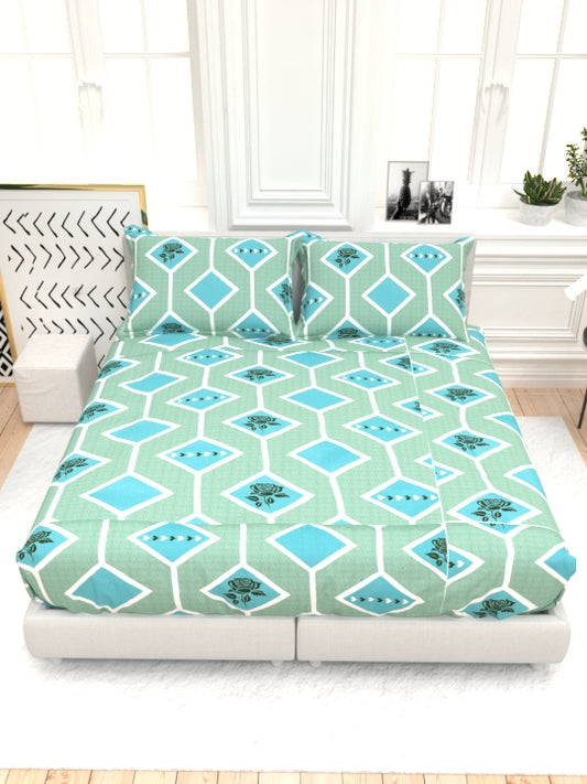 Clay Double Bed Pure Cotton Sheet Set - Cyan Blue