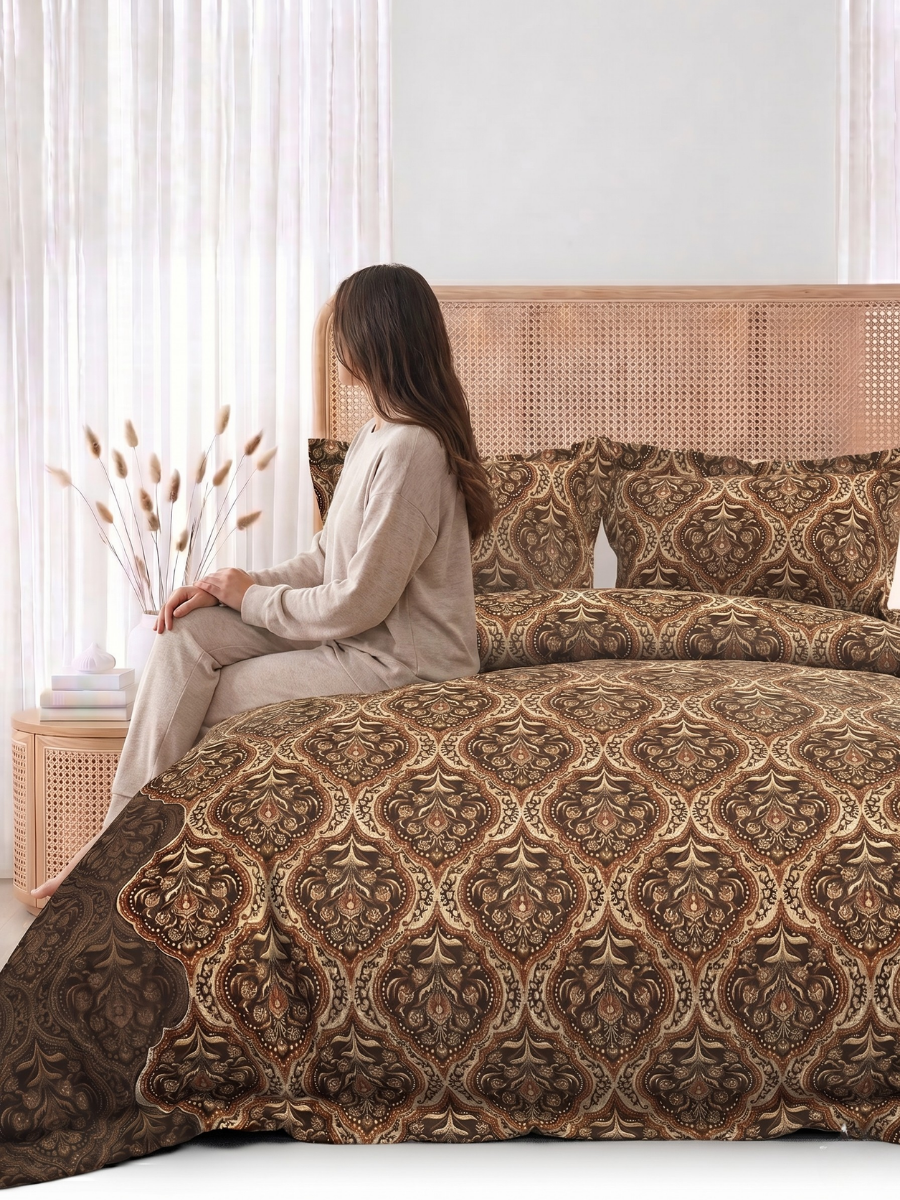 Bruno King Size Reactive Satin Bedsheet Set - Coffee Brown