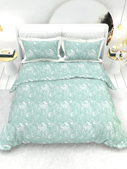 Carnation King Size Bedsheet Set with Contrast Border - Cyan