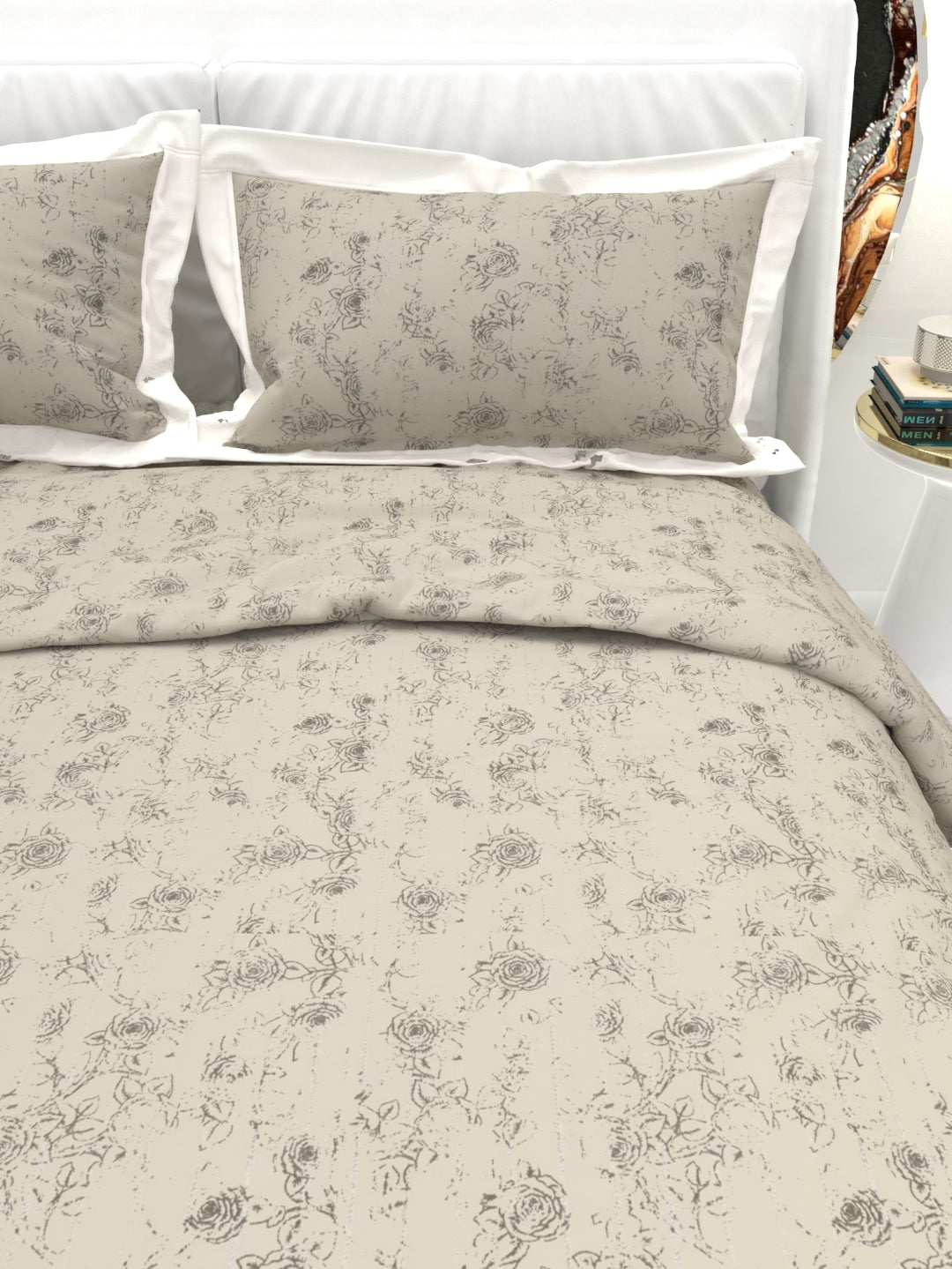Carnation King Size Bedsheet Set with Contrast Border -Taupe