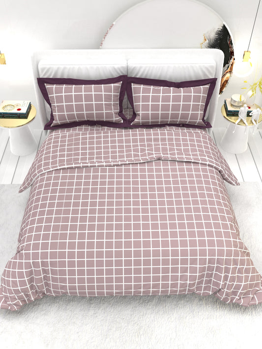 Carnation King Size Bedsheet Set with Contrast Border -Wine