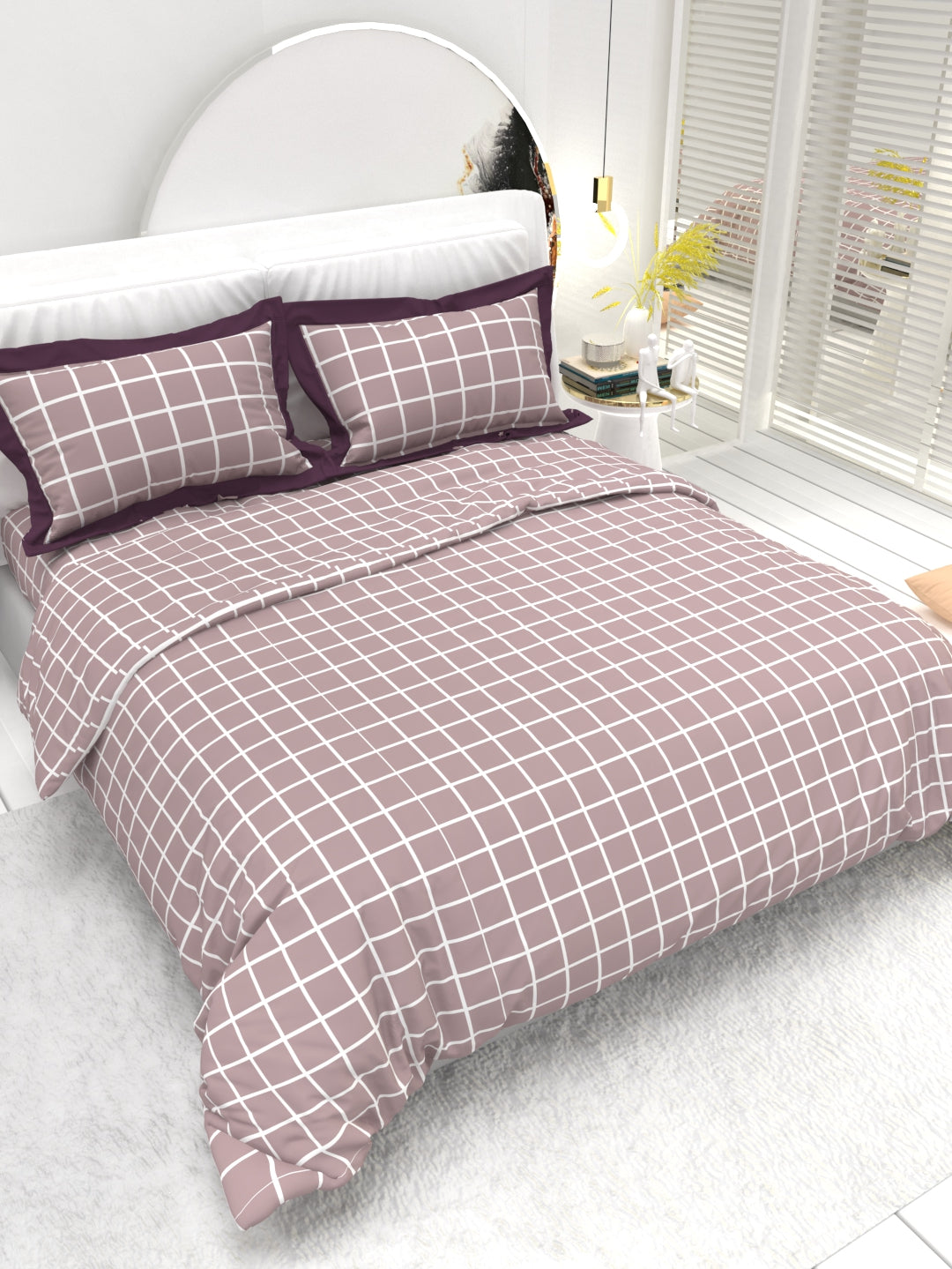 Carnation King Size Bedsheet Set with Contrast Border -Wine