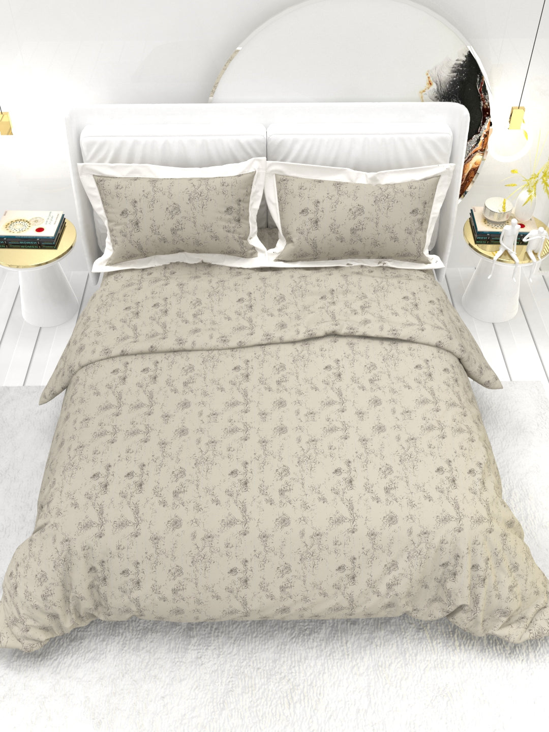 Carnation King Size Bedsheet Set with Contrast Border -Taupe