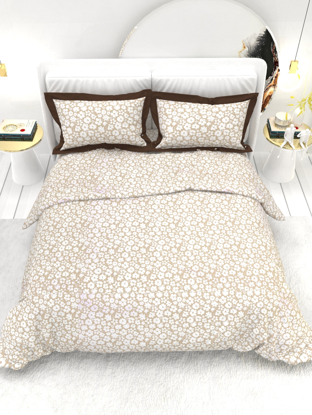 Carnation King Size Bedsheet Set with Contrast Border - Sand