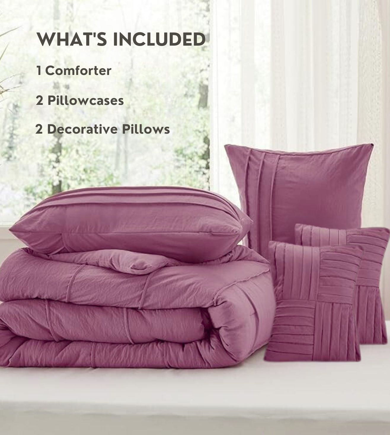 Elysium 5-Piece Hand-Pleated Comforter Ensemble (400Tc Satin) - Plum