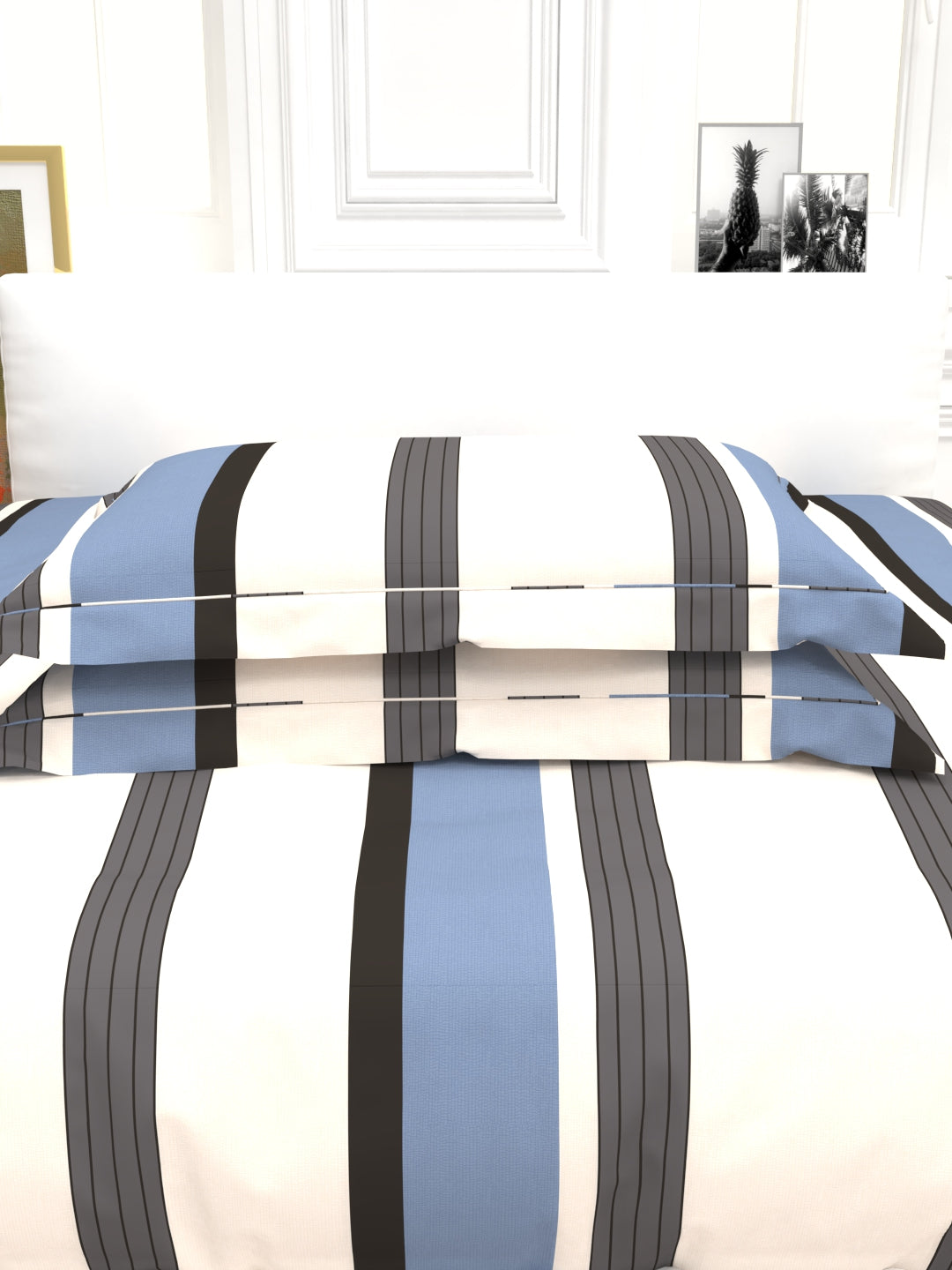 Cider Double Bed Micro-Cotton Sheet Set - Cream & Blue