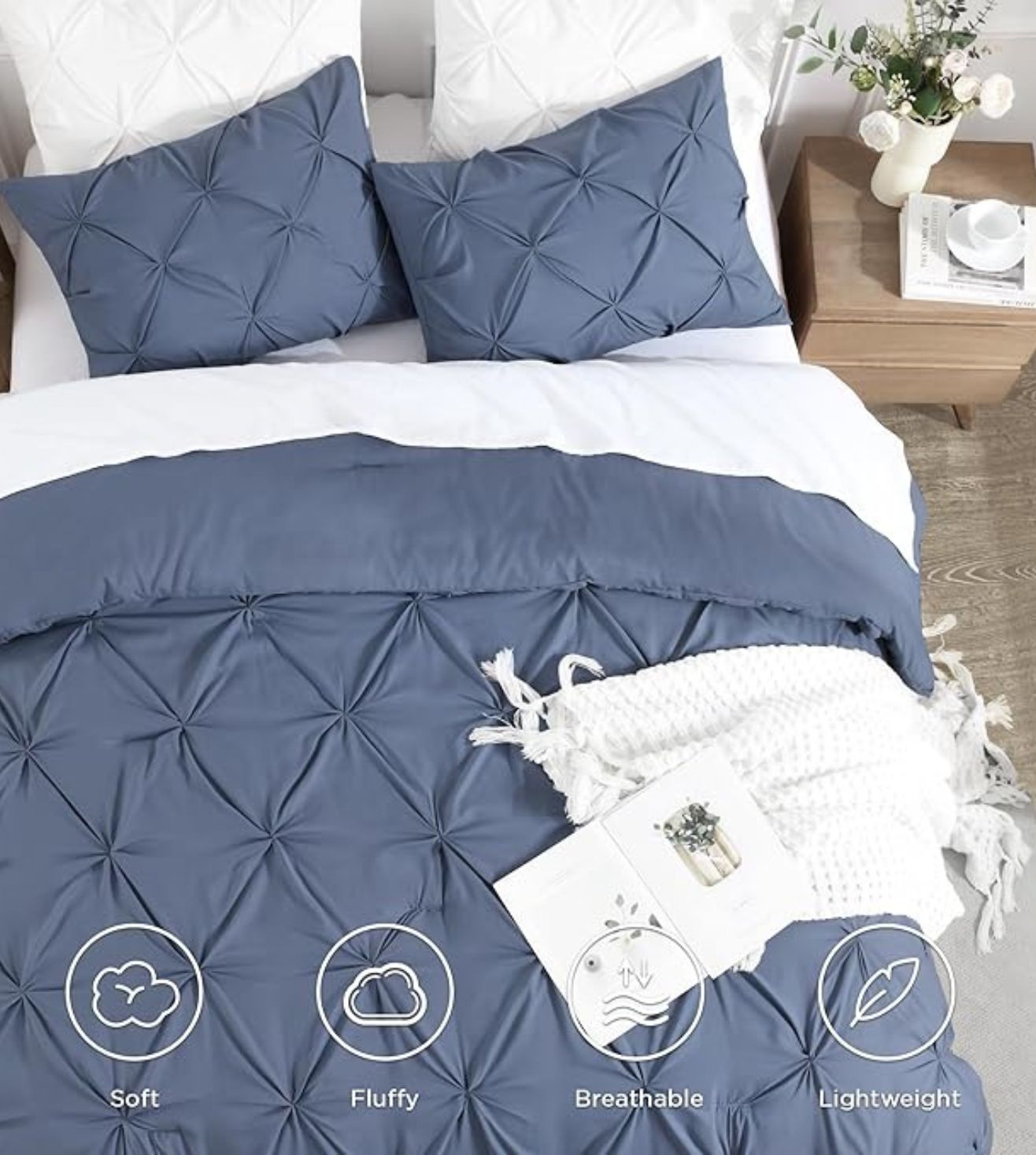 Dune Hand-Crafted Pin Tuck Comforter Set (400Tc Satin) - Blue