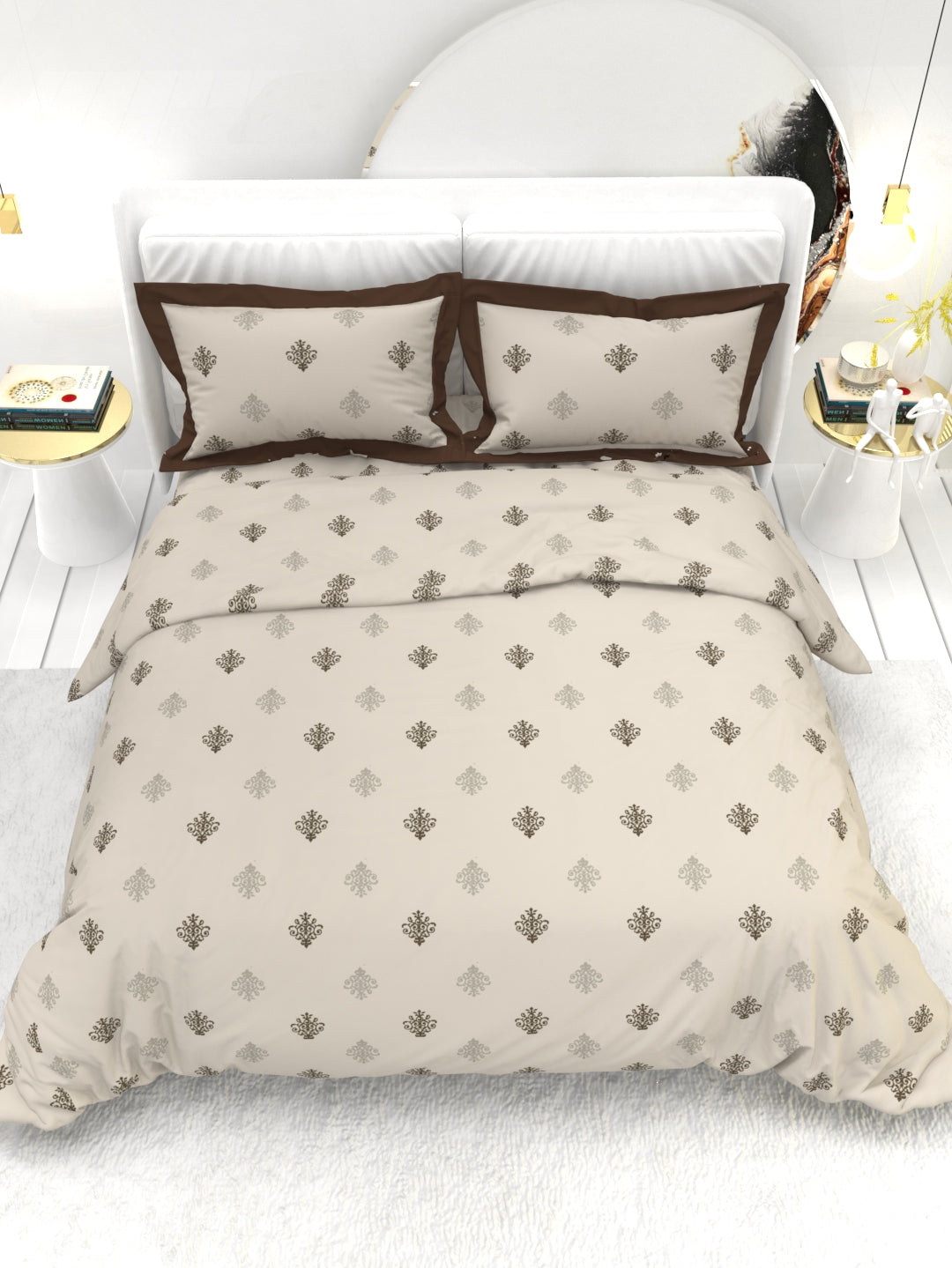 Carnation King Size Bedsheet Set with Contrast Border - Espresso Brown