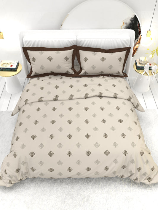 Carnation King Size Bedsheet Set with Contrast Border - Espresso Brown