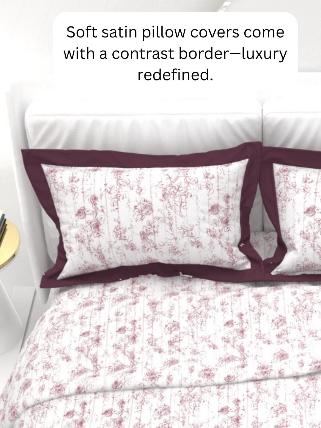 Carnation King Size Bedsheet Set with Contrast Border - White & Dark Pink