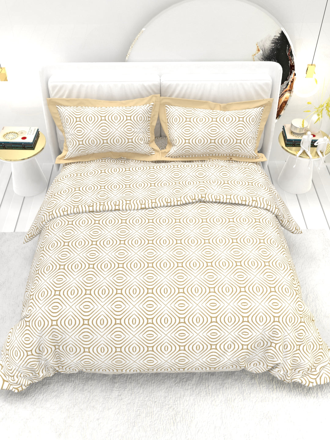 Carnation King Size Bedsheet Set with Contrast Border - Sand