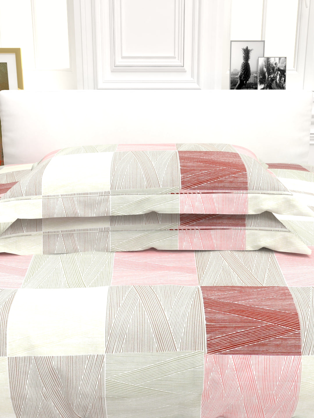 Orchid King Size Percale Bedsheet Set - Beige & Pink