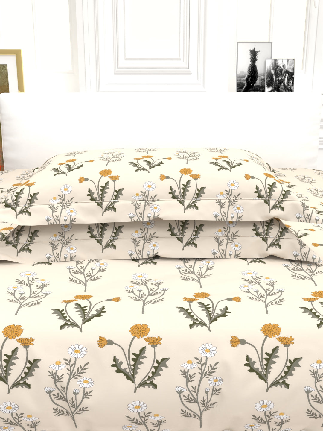 Cider Double Bed Micro-Cotton Sheet Set - Cream & Yellow