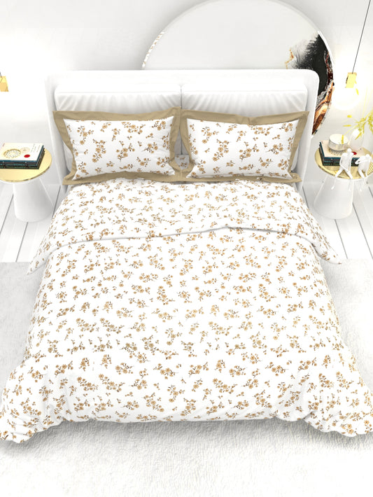 Carnation King Size Bedsheet Set with Contrast Border - White & Amber