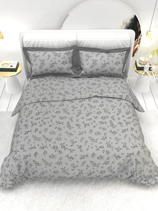 Carnation King Size Bedsheet Set with Contrast Border - Gray