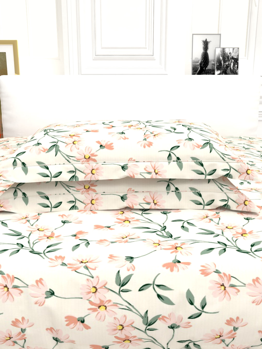 Cider Double Bed Micro-Cotton Sheet Set - Cream & Peach