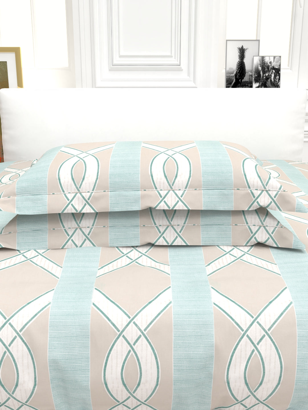 Orchid King Size Percale Bedsheet Set - Dusty Pink & Blue