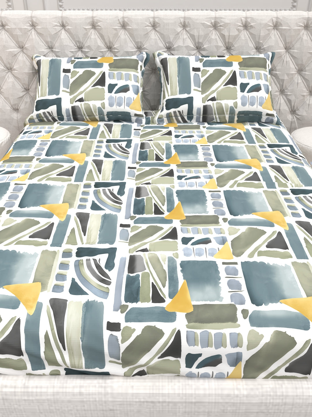 Cider Double Bed Micro-Cotton Sheet Set - Cream & Gray