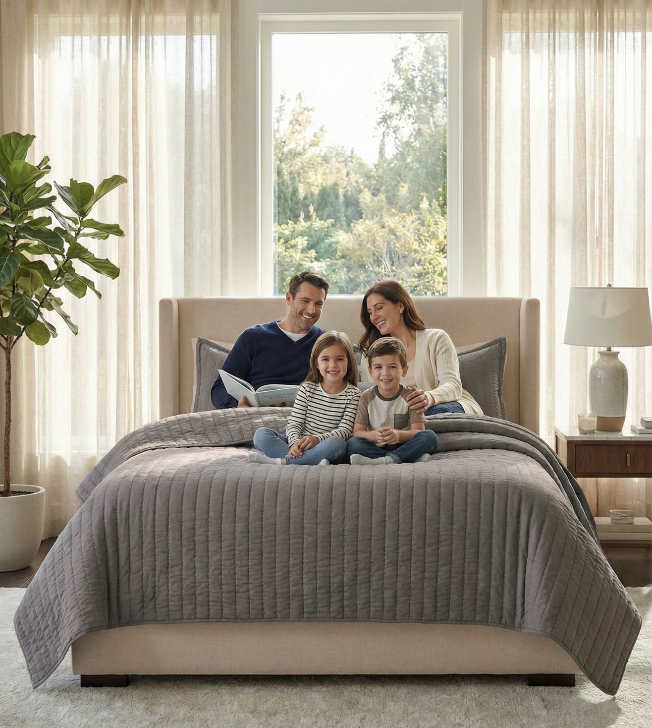 Luna 5-Piece Quilted & Embroidered Bedcover Ensemble - Amethyst Smoke