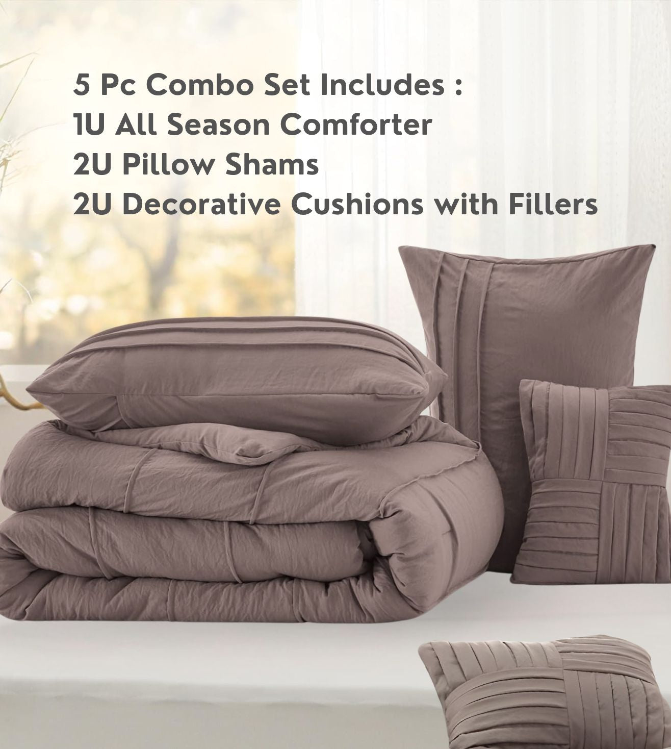 Elysium 5-Piece Hand-Pleated Comforter Ensemble (400Tc Satin) - Mocha