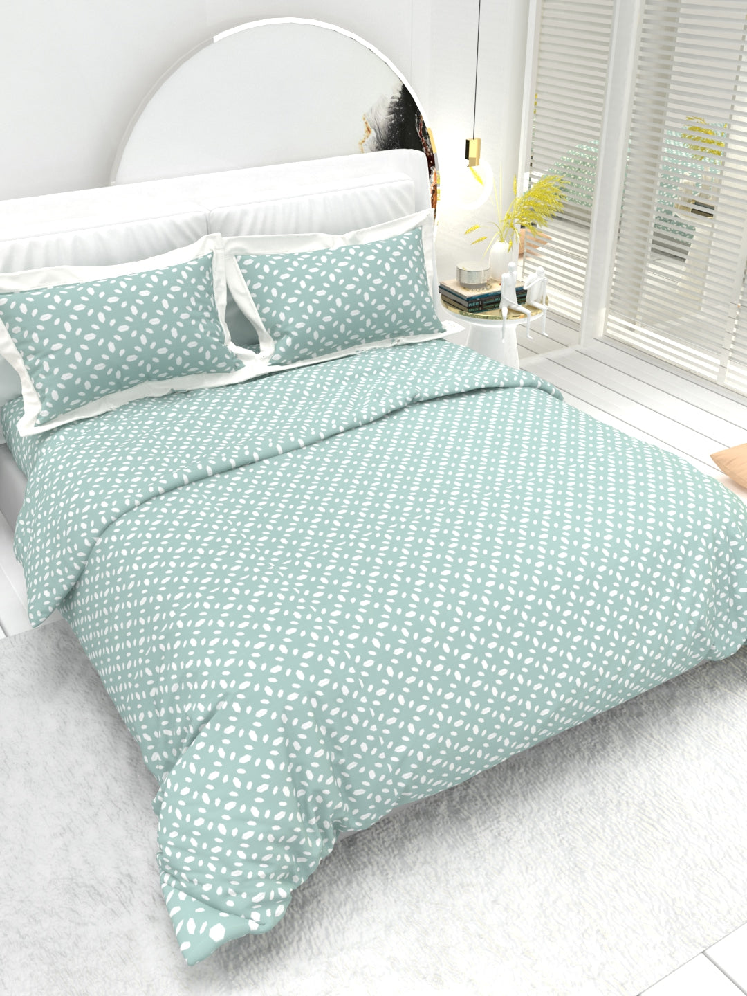 Carnation King Size Bedsheet Set with Contrast Border - Powder Blue