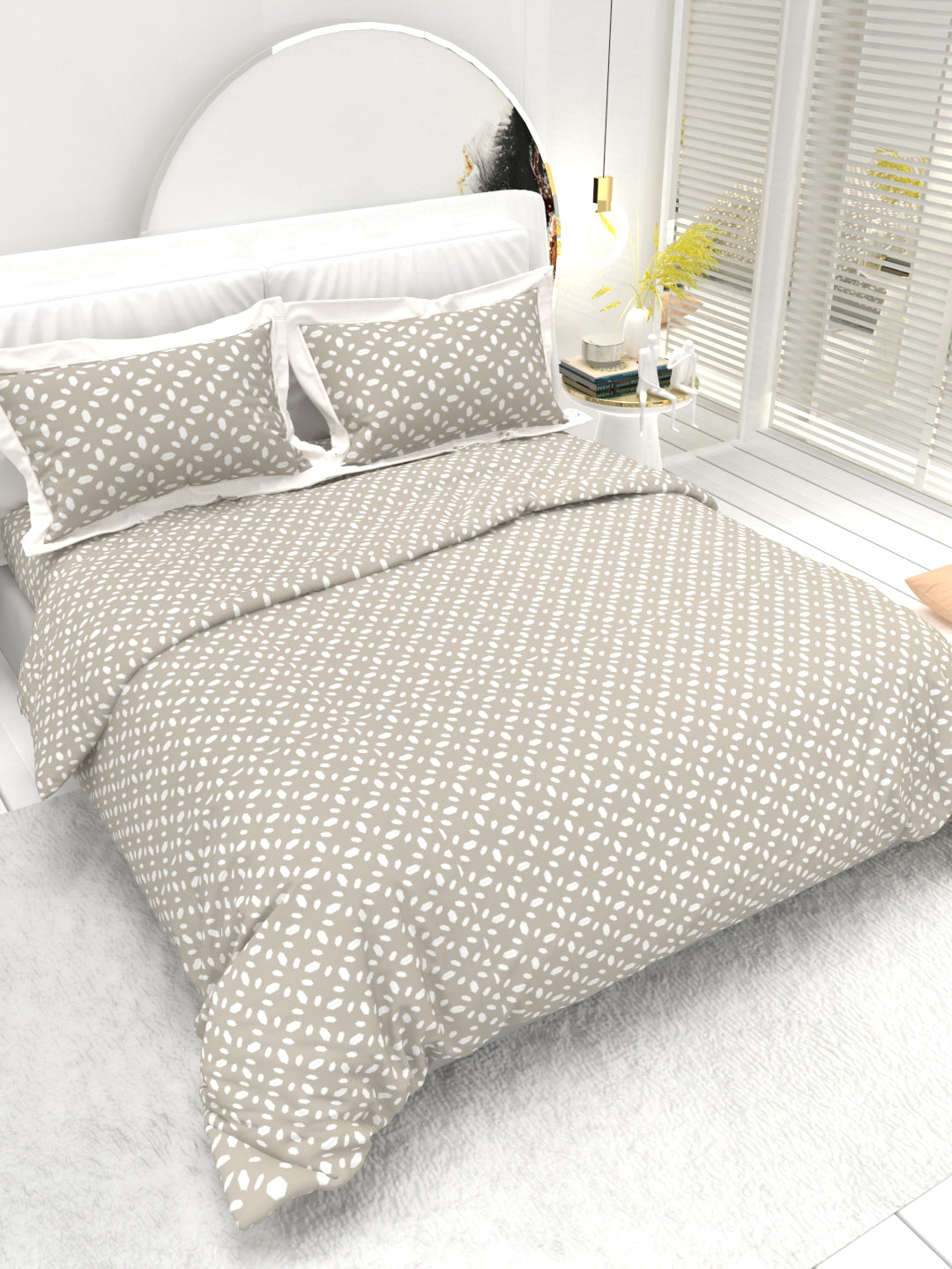 Carnation King Size Bedsheet Set with Contrast Border - Soft Gray