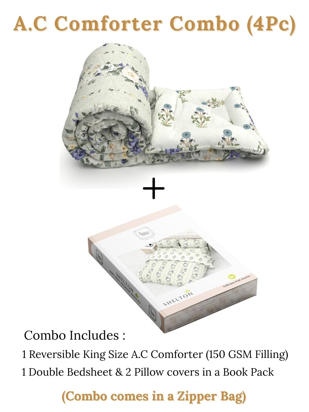 Shelton Combo of King Size Comforter with Bedsheet Set