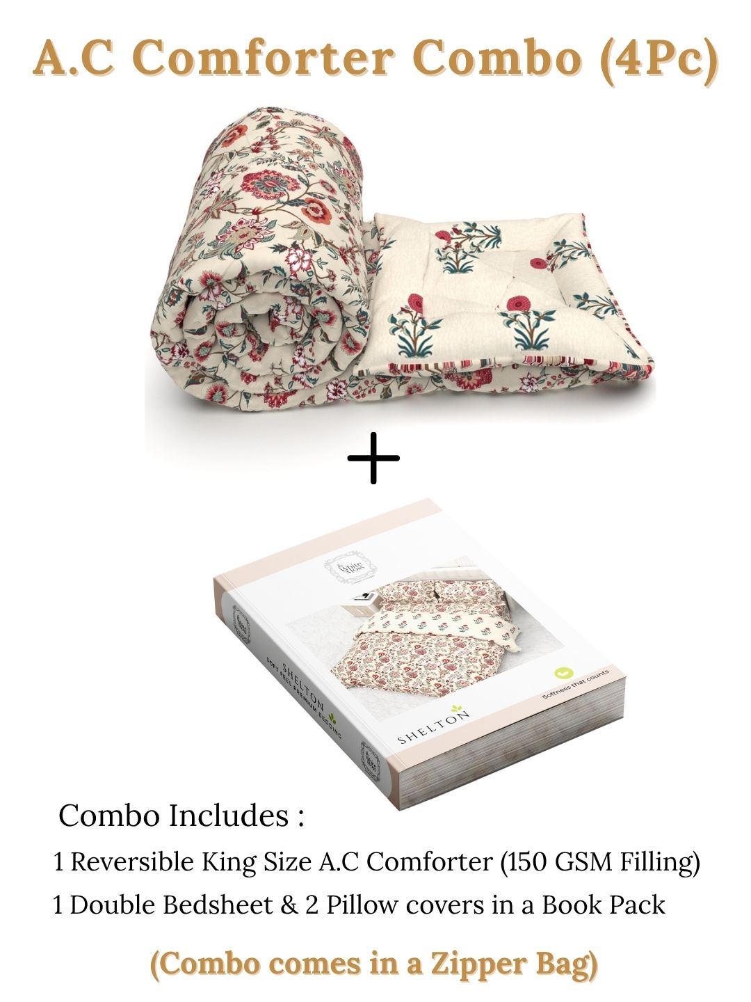 Shelton Combo of King Size Comforter with Bedsheet Set