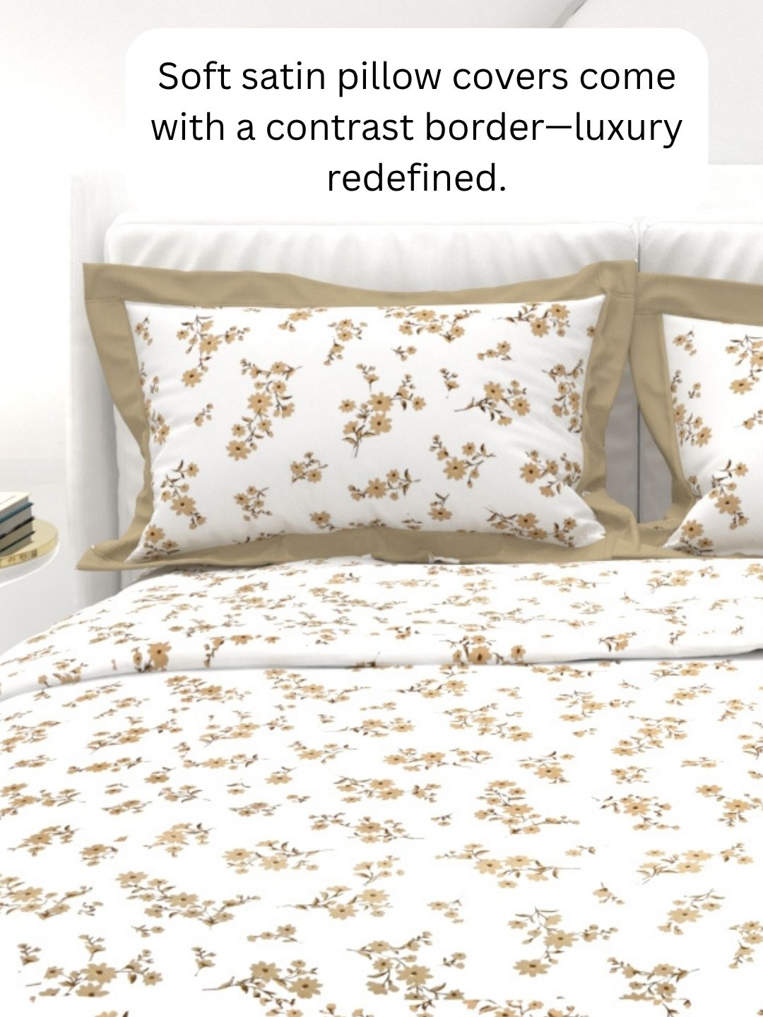 Carnation King Size Bedsheet Set with Contrast Border - White & Amber