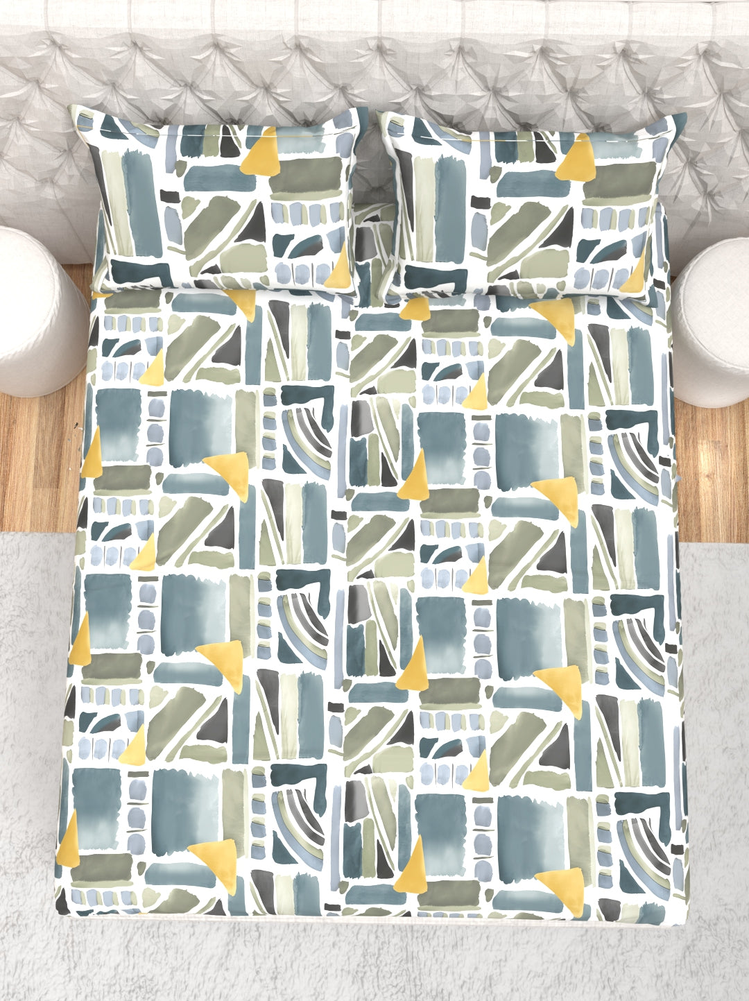 Cider Double Bed Micro-Cotton Sheet Set - Cream & Gray