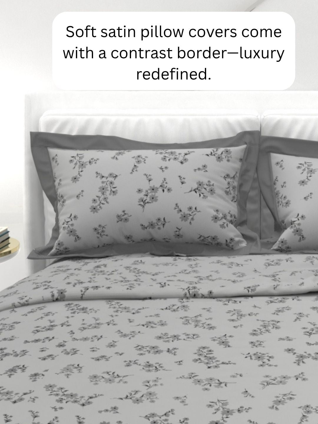 Carnation King Size Bedsheet Set with Contrast Border - Gray