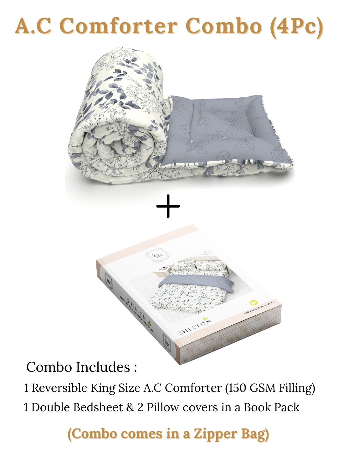 Shelton Combo of King Size Comforter with Bedsheet Set