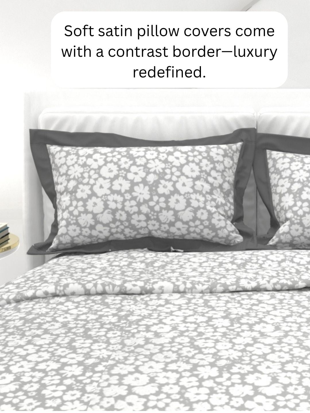 Carnation King Size Bedsheet Set with Contrast Border - Gray