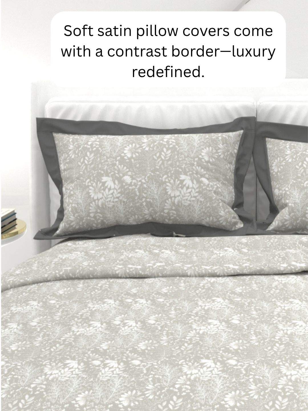 Carnation King Size Bedsheet Set with Contrast Border - Gray