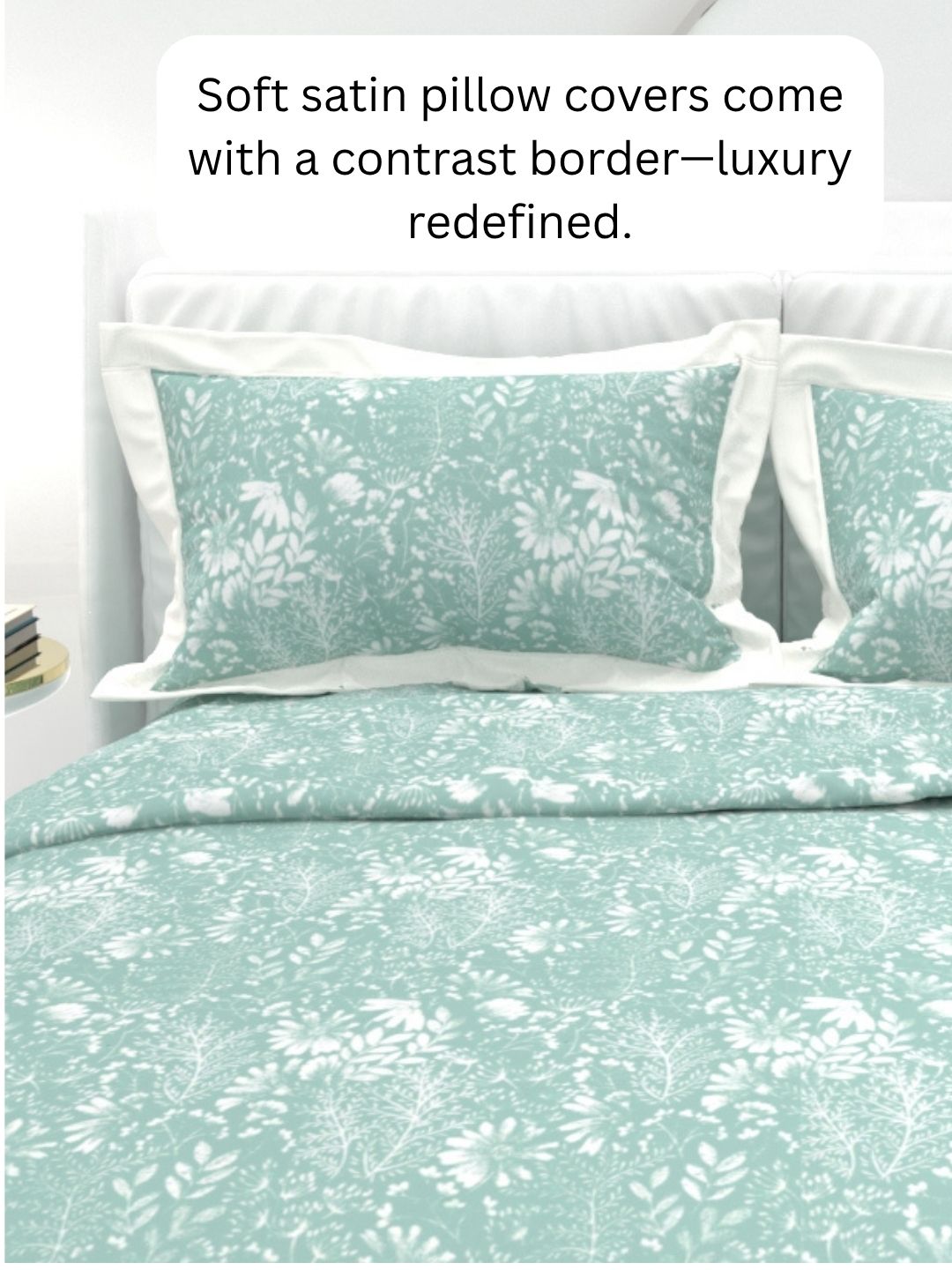 Carnation King Size Bedsheet Set with Contrast Border - Cyan