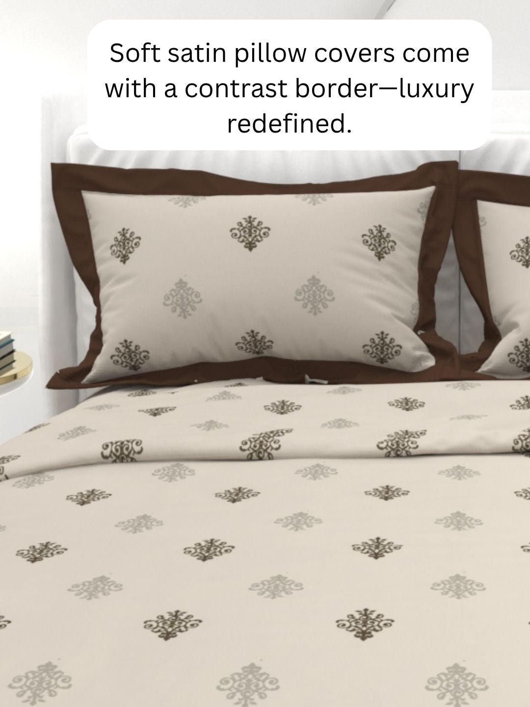 Carnation King Size Bedsheet Set with Contrast Border - Espresso Brown