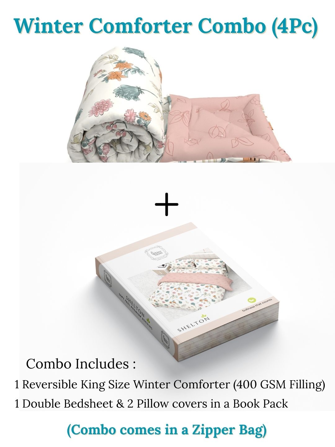 Shelton Combo of King Size Comforter with Bedsheet Set