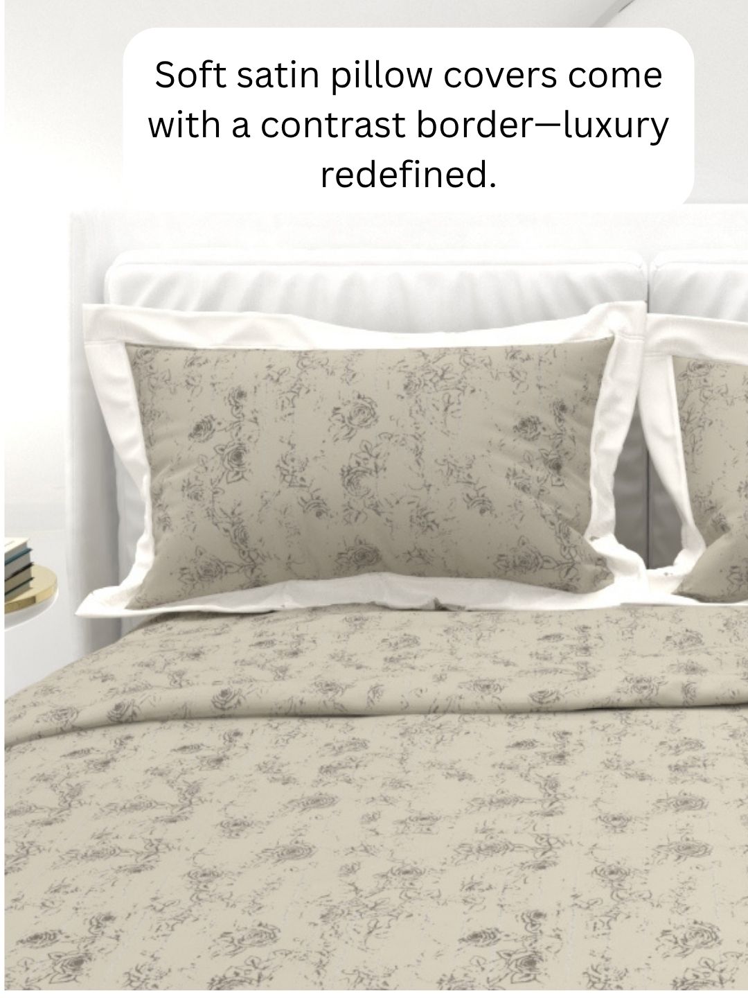 Carnation King Size Bedsheet Set with Contrast Border -Taupe