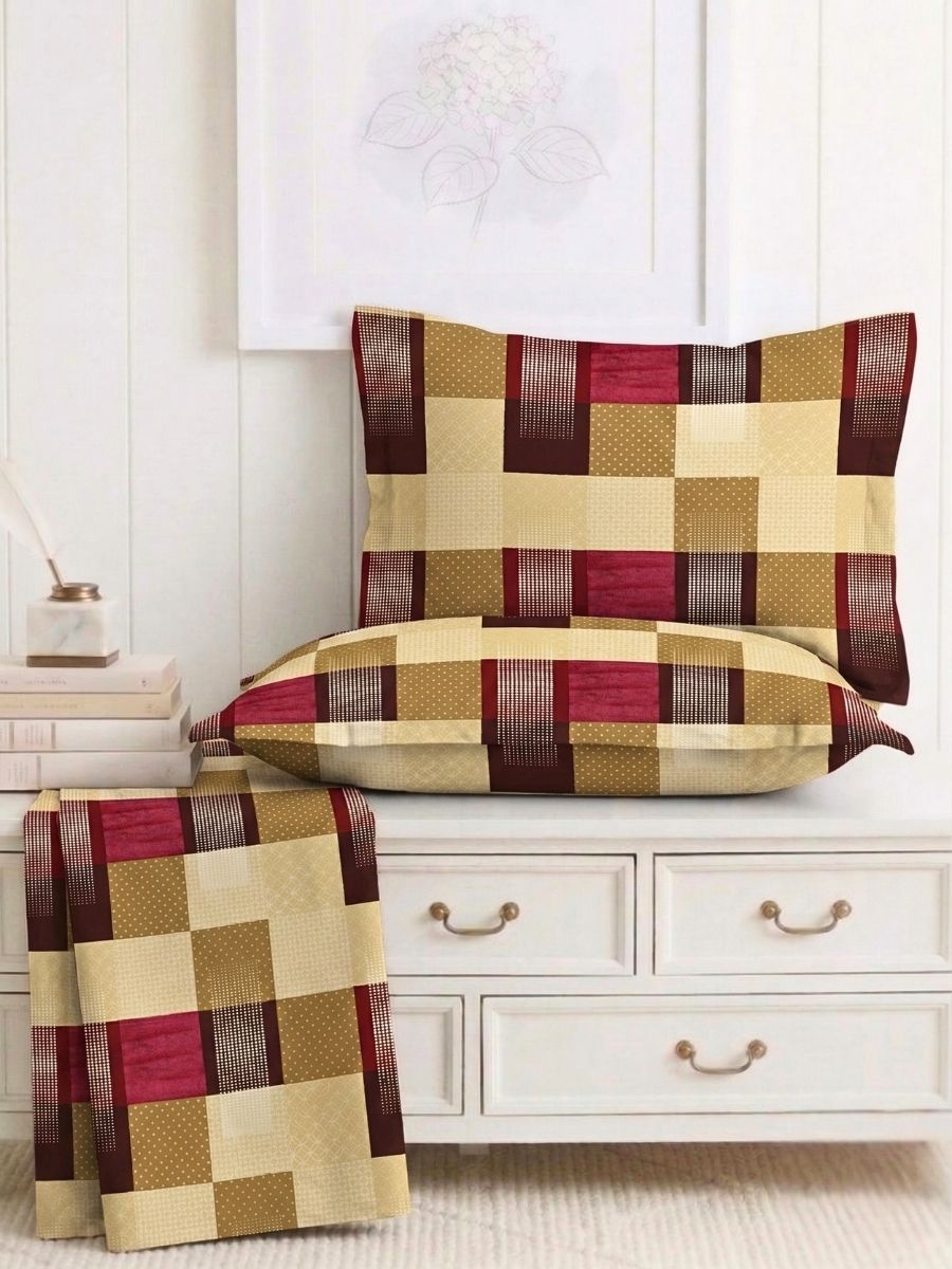 Bruno King Size Reactive Satin Bedsheet Set - Maroon