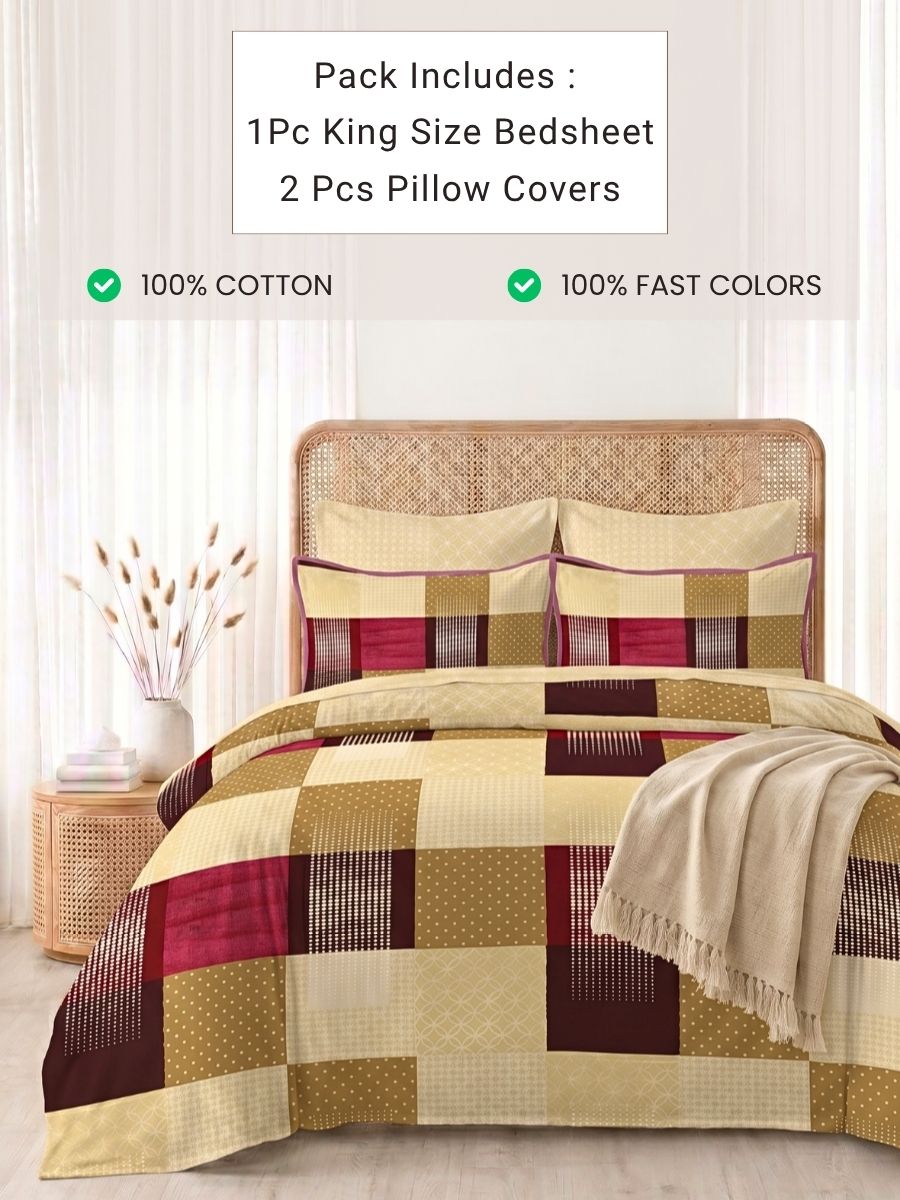 Bruno King Size Reactive Satin Bedsheet Set - Maroon
