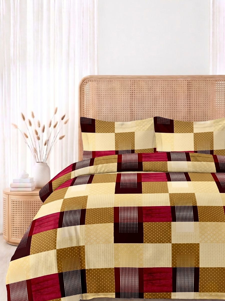 Bruno King Size Reactive Satin Bedsheet Set - Maroon