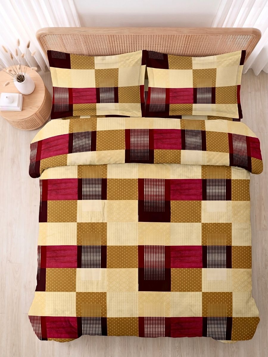 Bruno King Size Reactive Satin Bedsheet Set - Maroon