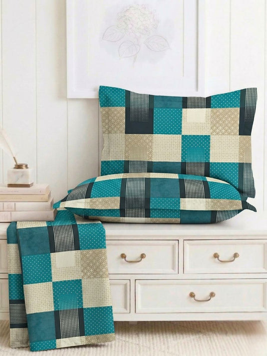 Bruno King Size Reactive Satin Bedsheet Set - Blue
