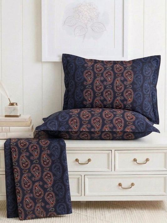 Bruno King Size Reactive Satin Bedsheet Set - Dark Blue